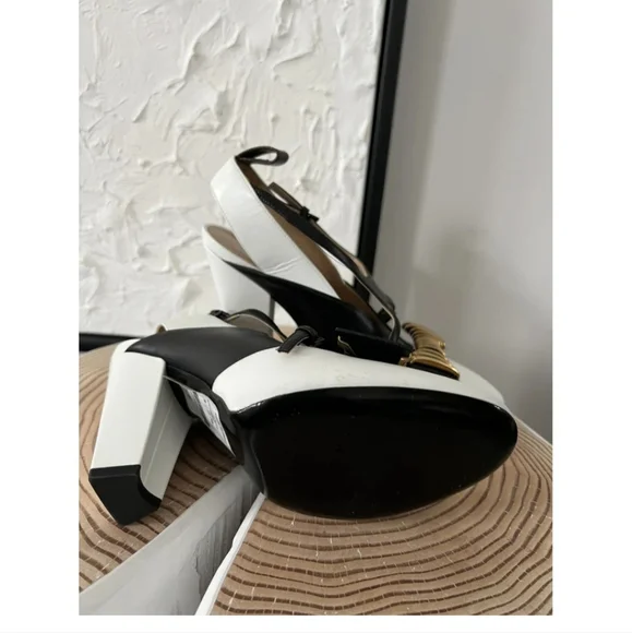 Louis Vuitton Headline White Black Gold Monogram Slingback Pumps Shoes Heels - Picture 5 of 16